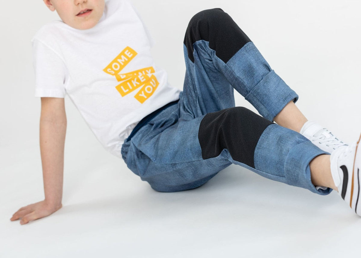 schlupfhose jungen jeans bio baumwolle verstellbarer bund verstärktes knie