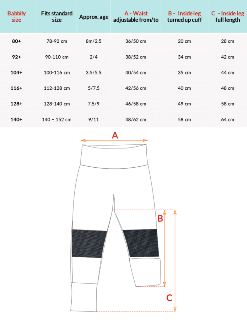 babbily robuste kinderleggings größentabelle