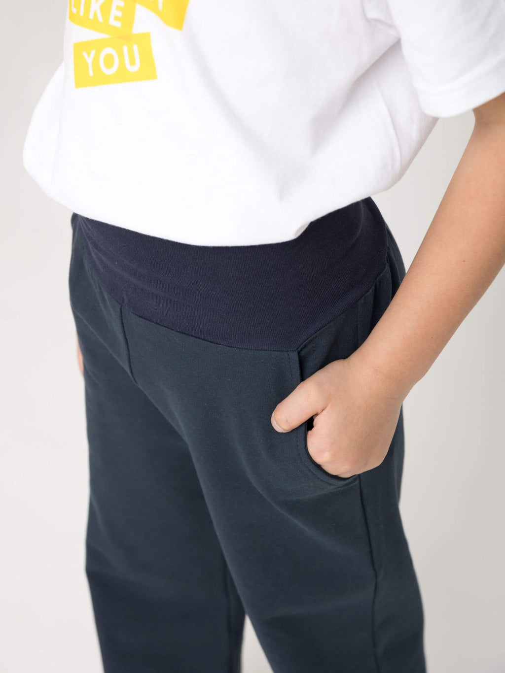 breiter Komfortbund Schlupfhose Kinder verstellbar Bio-Baumwolle French Terry Navy Babbily