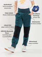 Verstellbare Fleece Hose Kinder aus 100% Bio-Baumwolle